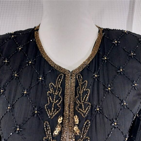 MARK & JOHN! 100% SILK! LUXE BLACK & GOLD ORNATELY BEADED/SEQUINNED JACKET! SZ S - Picture 6 of 13